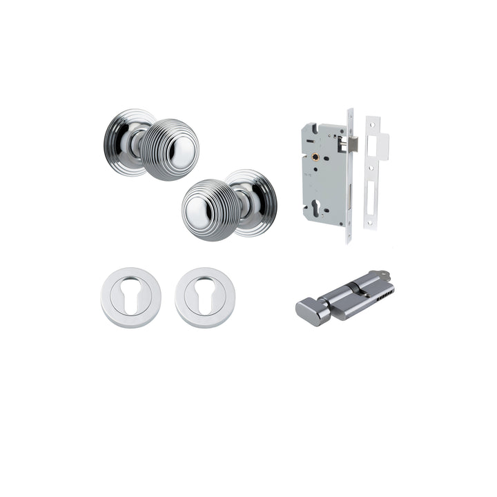 Guildford Knob - Round Rose Entrance Kit with Separate High Security Lock Polished Chrome