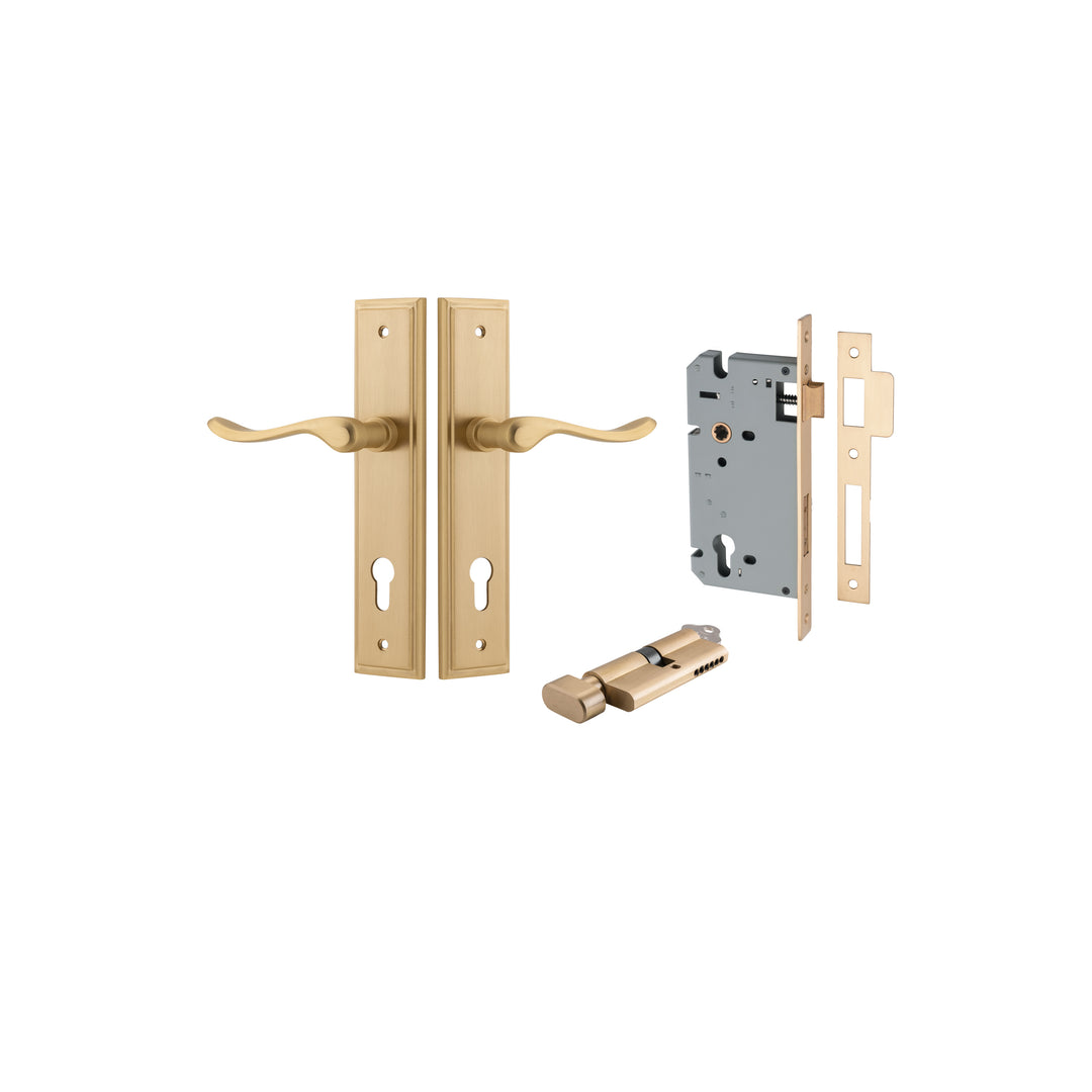 Stirling Lever - Stepped Backplate Entrance Kit with High Security Lock Brushed Brass
