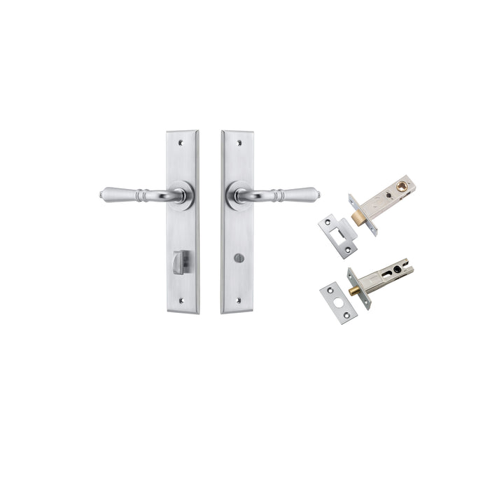 Sarlat Lever - Chamfered Backplate Privacy Kit with Privacy Turn Brushed Chrome