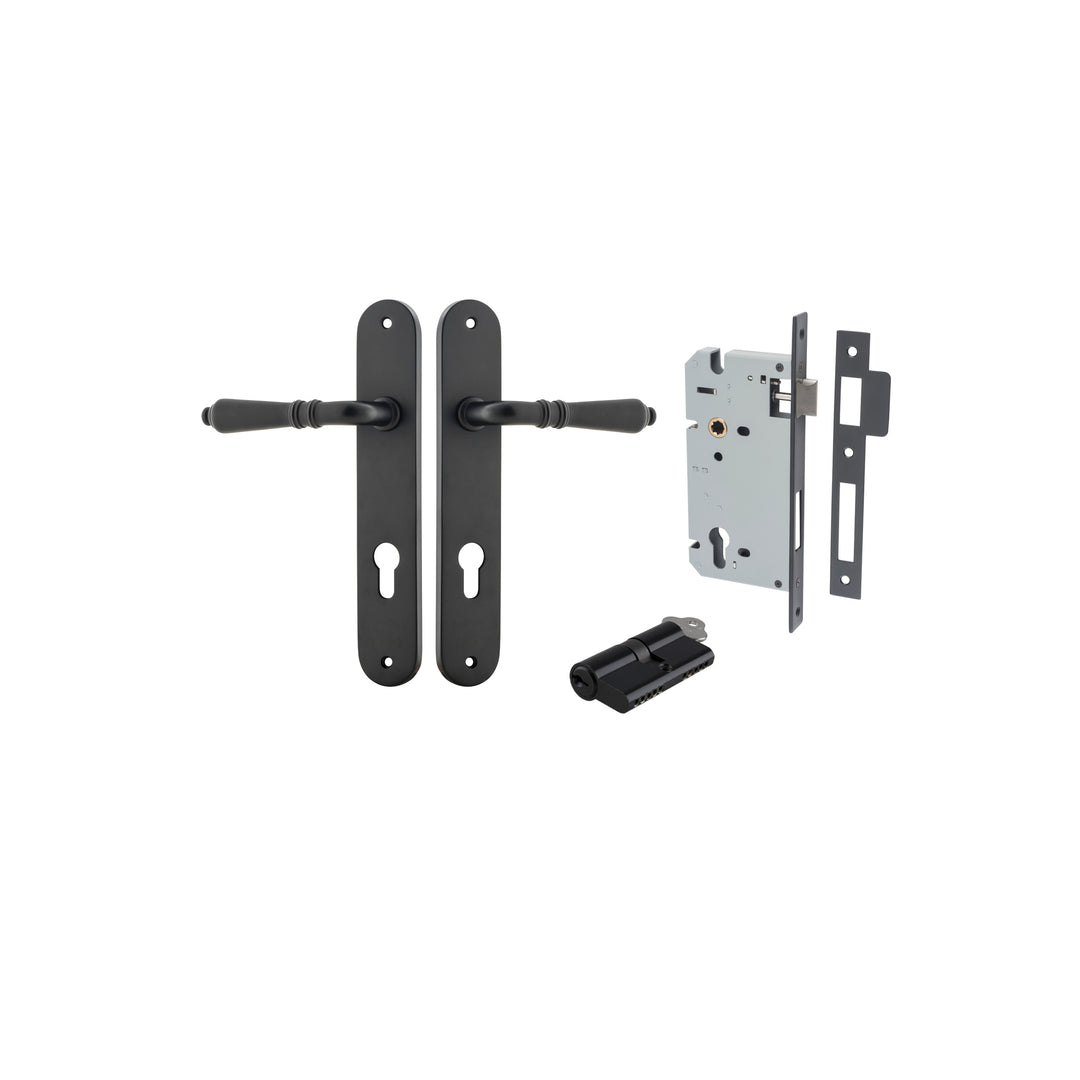 Sarlat Lever - Oval Backplate Entrance Kit with High Security Lock Matt Black