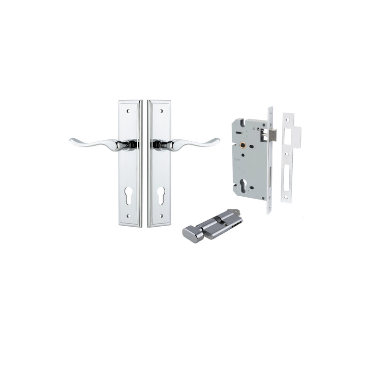 Stirling Lever - Stepped Backplate Entrance Kit with High Security Lock Polished Chrome