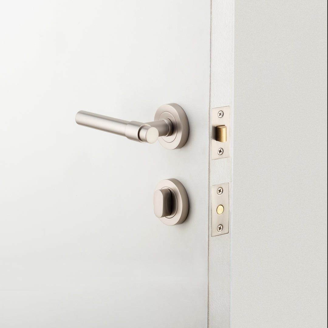 Helsinki Lever - Round Rose Privacy Kit with Separate Privacy Turn Satin Nickel