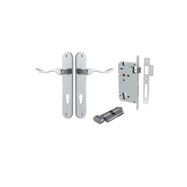 Stirling Lever - Oval Backplate Entrance Kit with High Security Lock Brushed Chrome