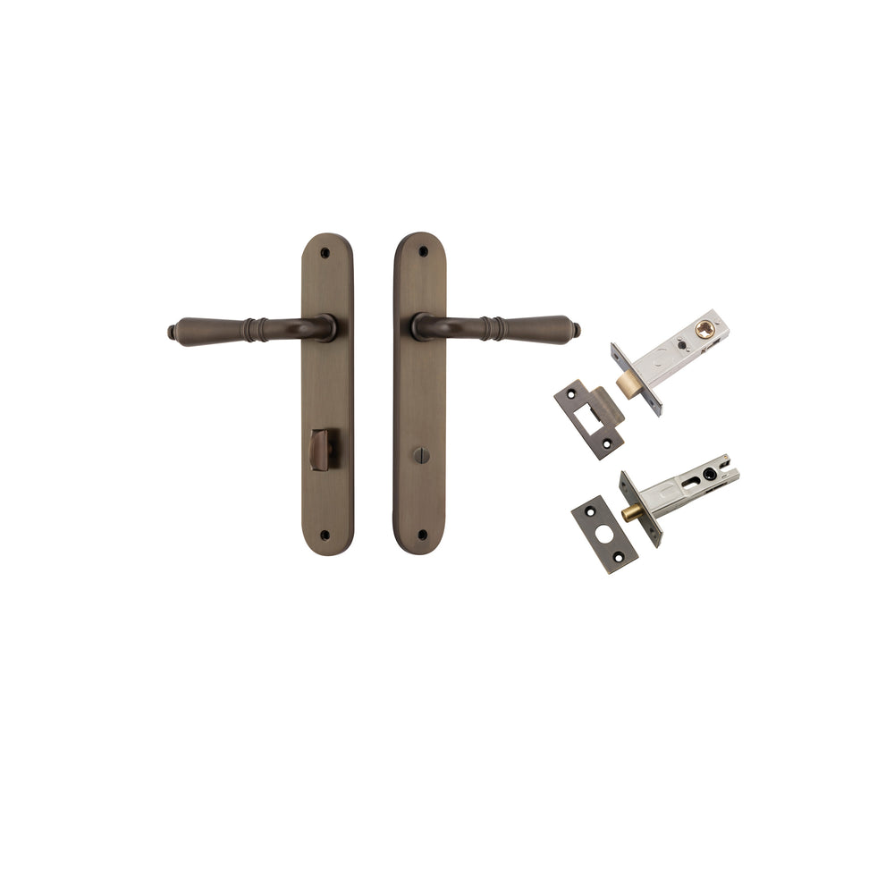 Sarlat Lever - Oval Backplate Privacy Kit with Privacy Turn Signature Brass