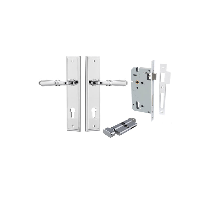 Sarlat Lever - Stepped Backplate Entrance Kit with High Security Lock Polished Chrome