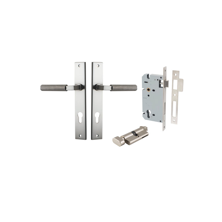 Brunswick Lever - Rectangular Backplate Entrance Kit with High Security Lock Satin Nickel