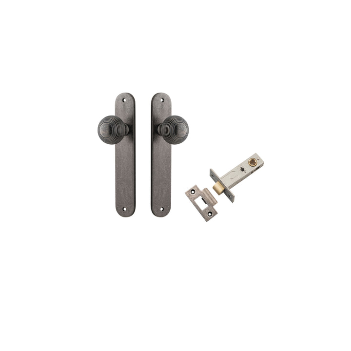 Guildford Knob - Oval Backplate Passage Kit Distressed Nickel