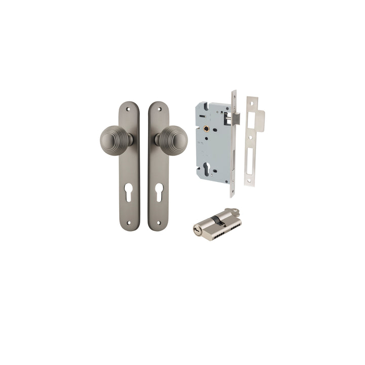 Guildford Knob - Oval Backplate Entrance Kit with High Security Lock Satin Nickel