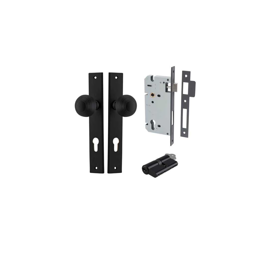 Guildford Knob - Rectangular Backplate Entrance Kit with High Security Lock Matt Black