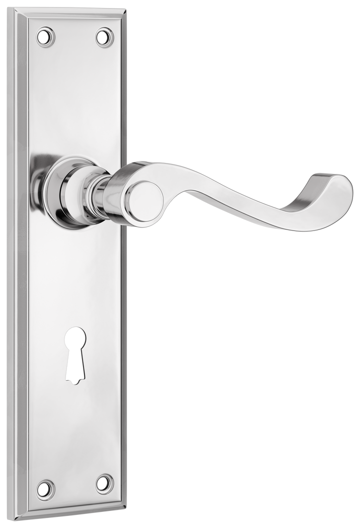Door Lever Milton Lock Pair Chrome Plated H200xW50xP68mm
