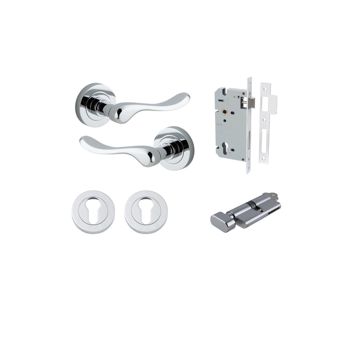 Stirling Lever - Round Rose Entrance Kit with Separate High Security Lock Polished Chrome