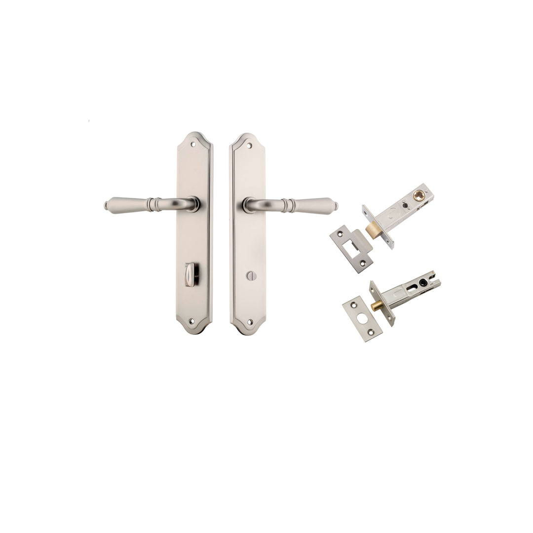 Sarlat Lever - Shouldered Backplate Privacy Kit with Privacy Turn Satin Nickel