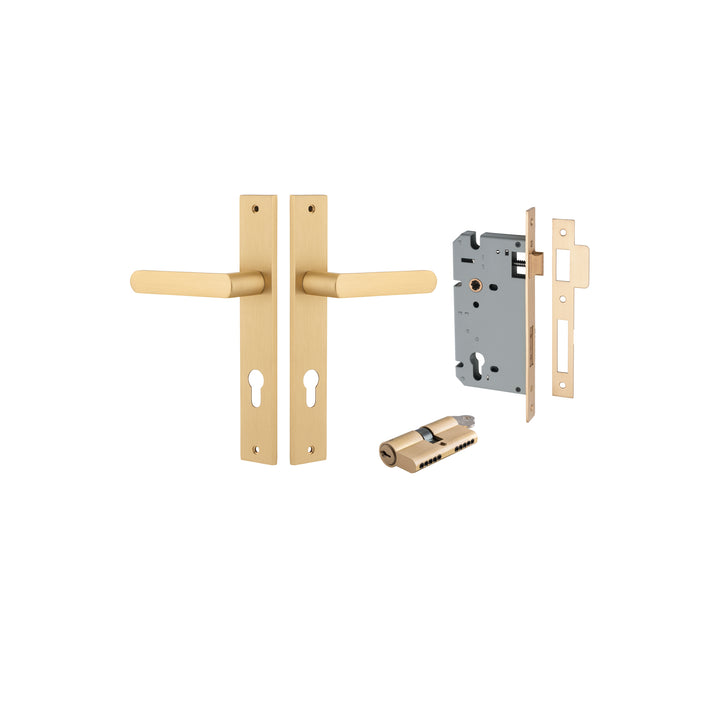 Osaka Lever - Rectangular Backplate Entrance Kit with High Security Lock Brushed Brass