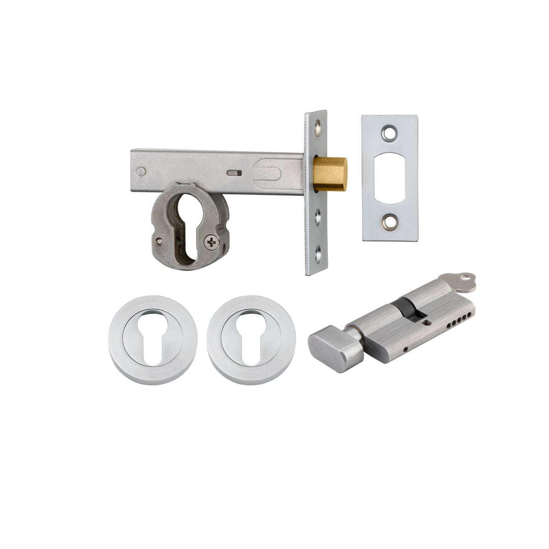 Euro Mortice Deadbolt Kit - 60mm Backset with Round Euro Escutcheon Key/Thumb Brushed Chrome