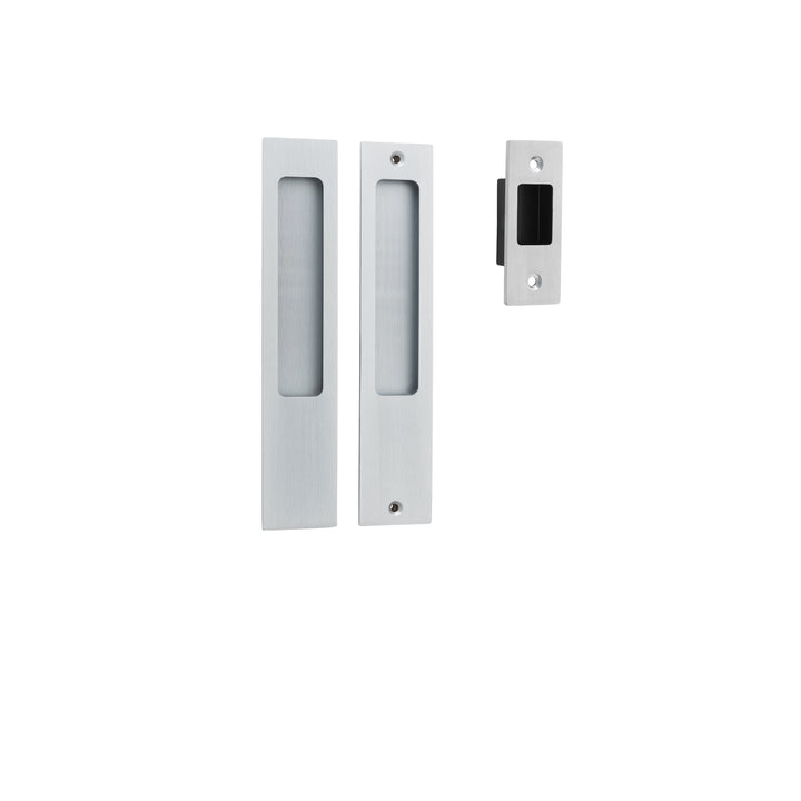 Rectangular Sliding Door Pull Passage Kit Brushed Chrome