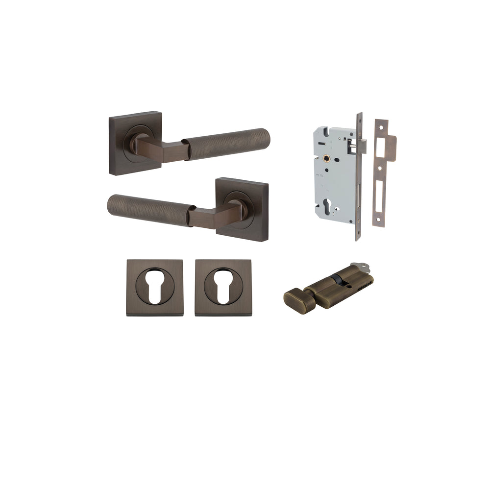 Brunswick Lever - Square Rose Entrance Kit with High Security Lock Signature Brass