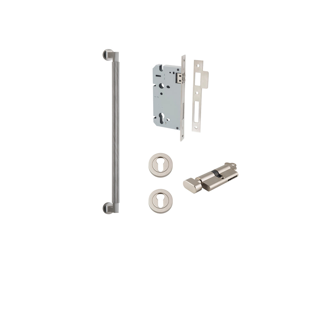 Brunswick Pull Handle - 450mm Entrance Kit with Separate High Security Lock Satin Nickel