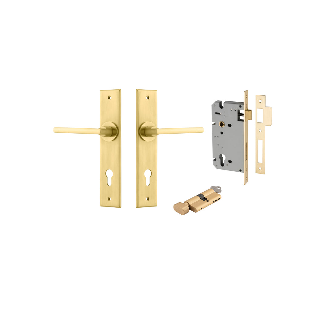 Baltimore Lever - Chamfered Backplate Entrance Kit with High Security Lock Brushed Gold PVD