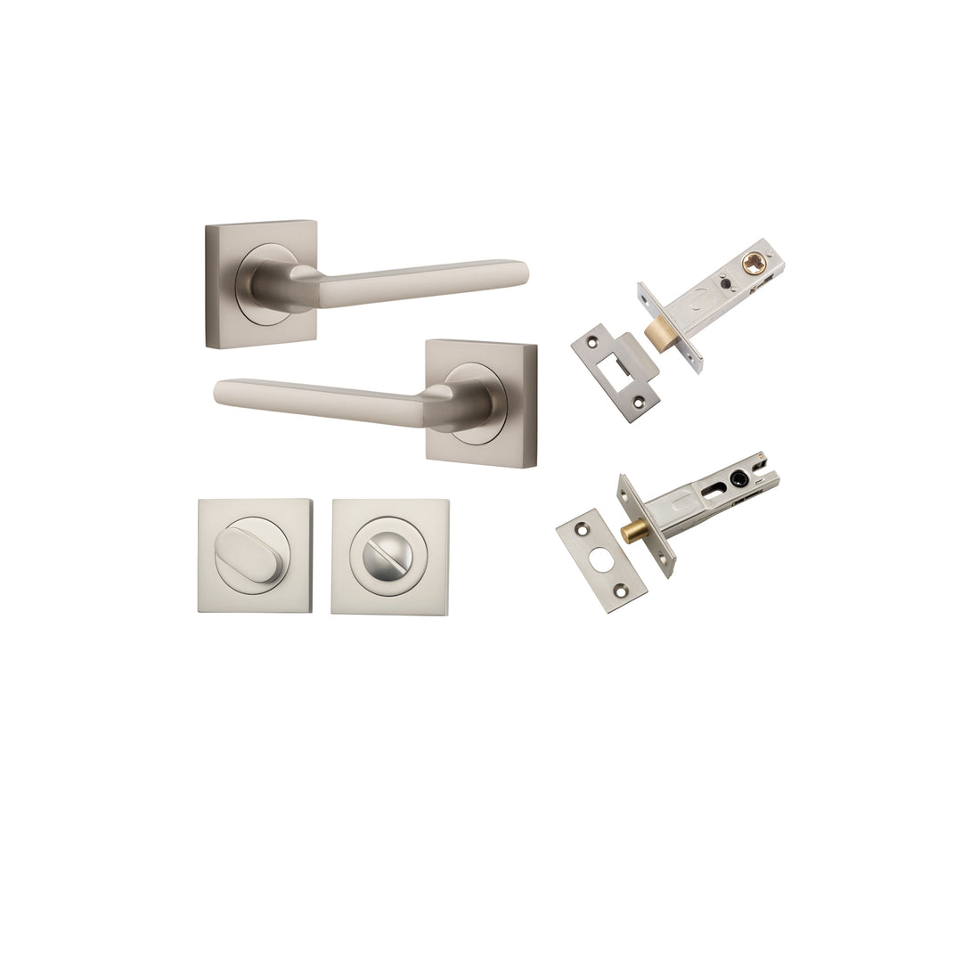 Baltimore Lever - Square Rose Privacy Kit with Separate Privacy Turn Satin Nickel