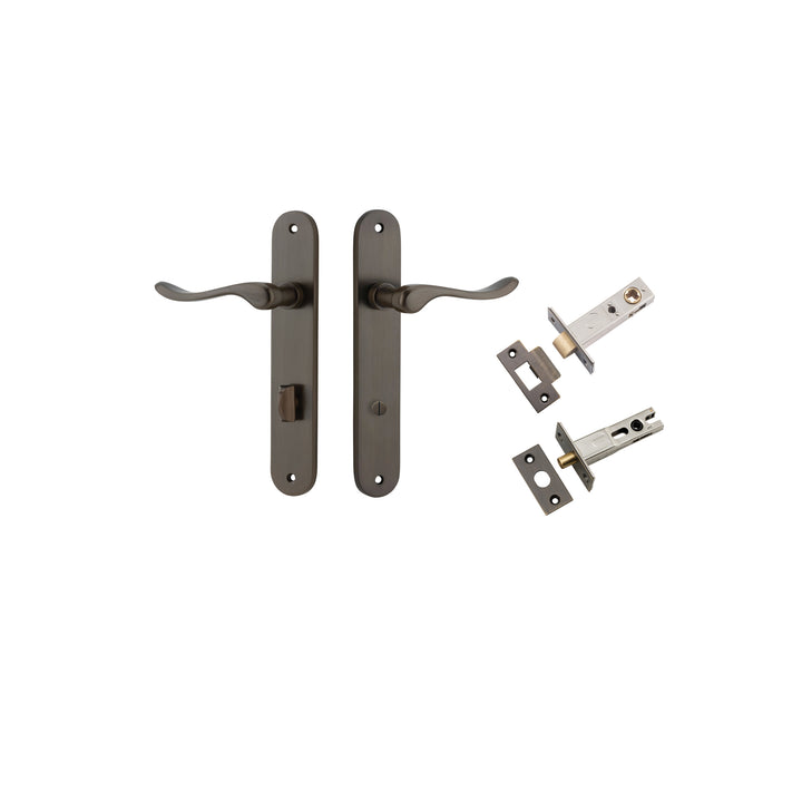 Stirling Lever - Oval Backplate Privacy Kit with Privacy Turn Signature Brass