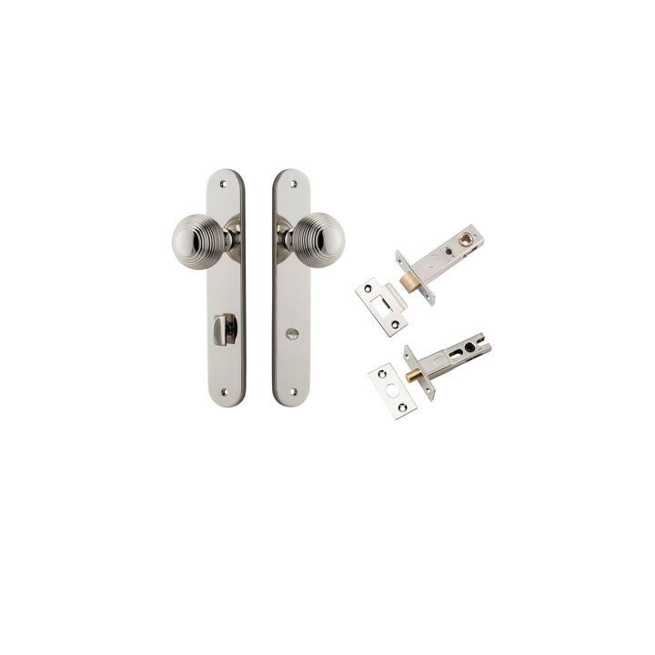Guildford Knob - Oval Backplate Privacy Kit with Privacy Turn Polished Nickel