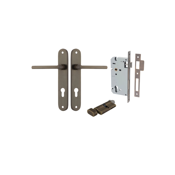 Baltimore Lever - Oval Backplate Entrance Kit with High Security Lock Signature Brass