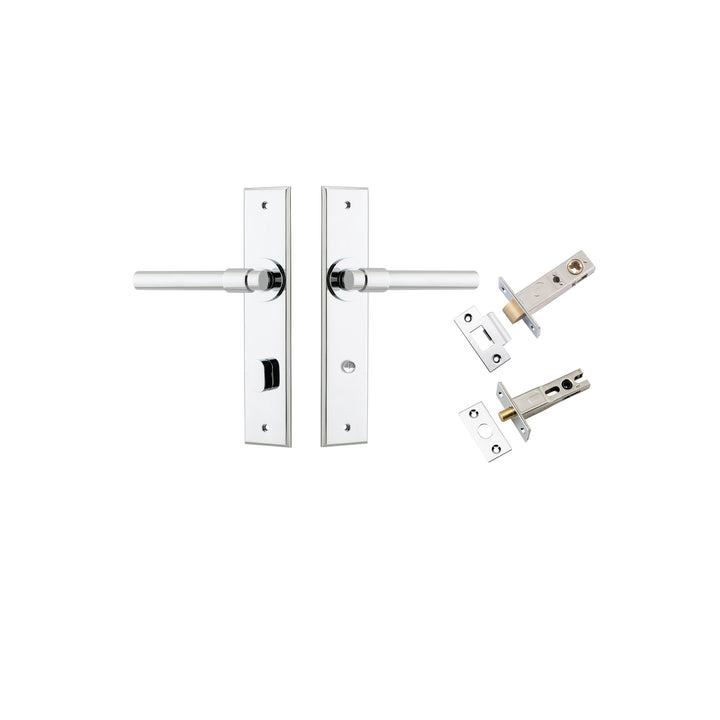 Helsinki Lever - Chamfered Backplate Privacy Kit with Privacy Turn Polished Chrome