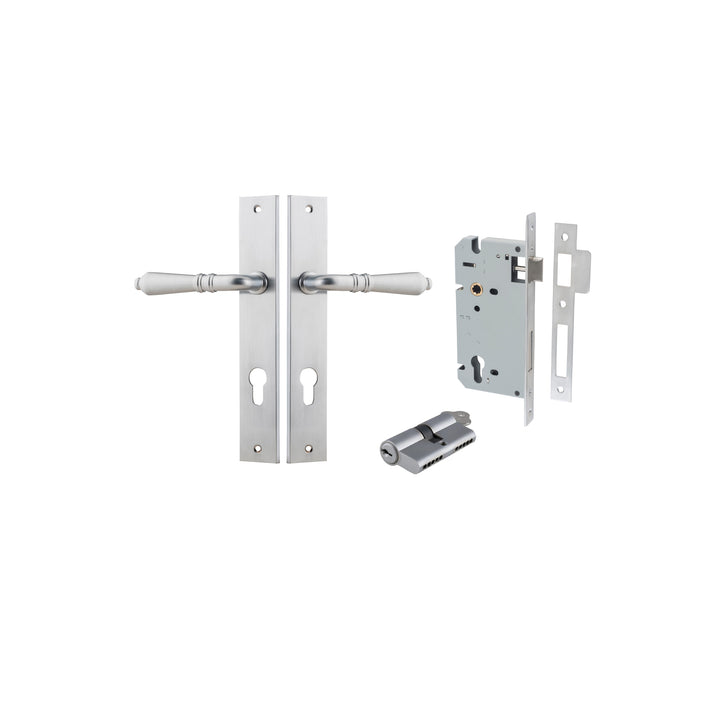 Sarlat Lever - Rectangular Backplate Entrance Kit with High Security Lock Brushed Chrome