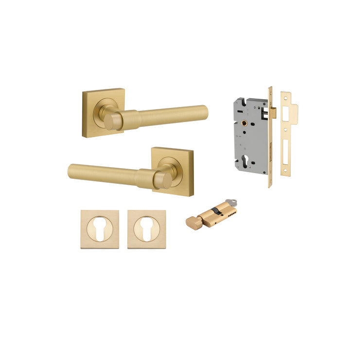 Helsinki Lever - Square Rose Entrance Kit with Separate High Security Lock Brushed Gold PVD