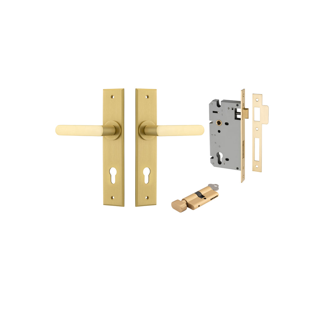 Osaka Lever - Chamfered Backplate Entrance Kit with High Security Lock Brushed Gold PVD