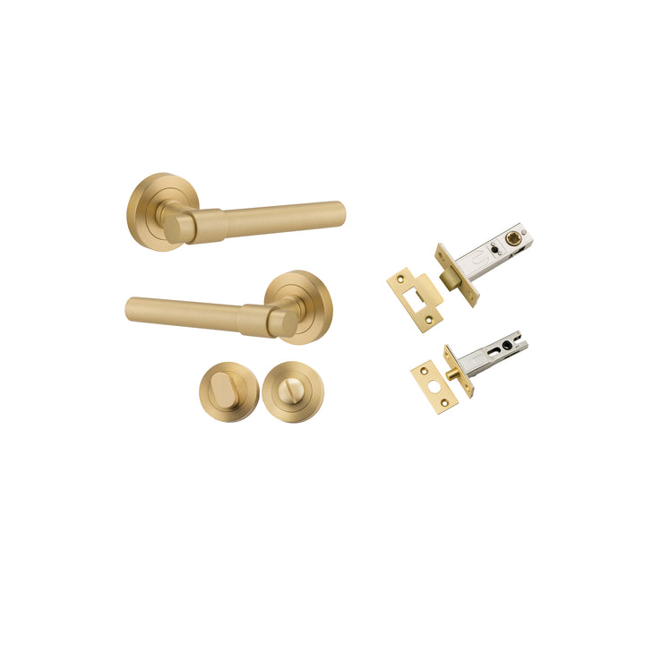 Helsinki Lever - Round Rose Privacy Kit with Separate Privacy Turn Brushed Gold PVD