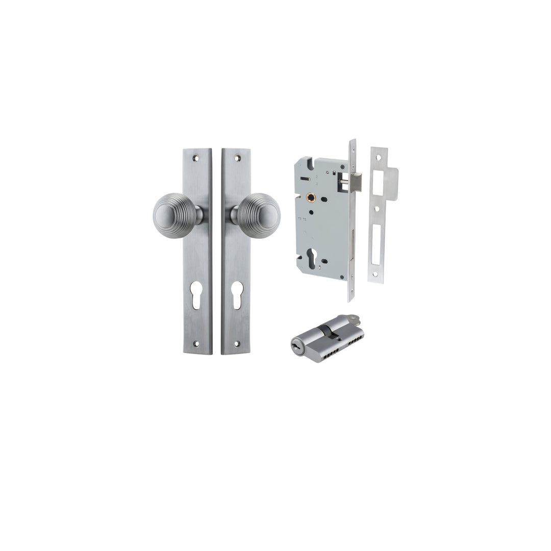 Guildford Knob - Rectangular Backplate Entrance Kit with High Security Lock Brushed Chrome
