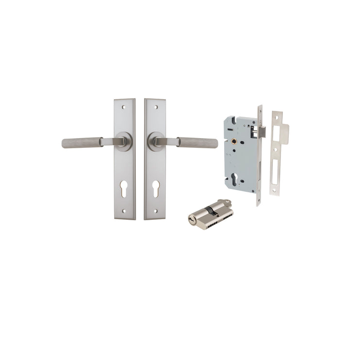 Brunswick Lever - Chamfered Backplate Entrance Kit with High Security Lock Satin Nickel
