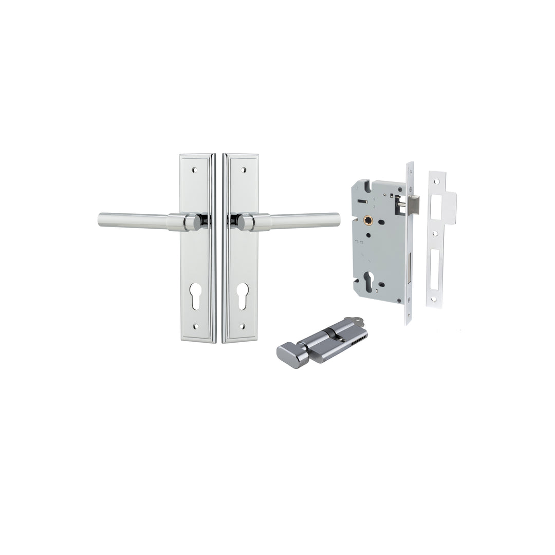 Helsinki Lever - Stepped Backplate Entrance Kit with High Security Lock Polished Chrome