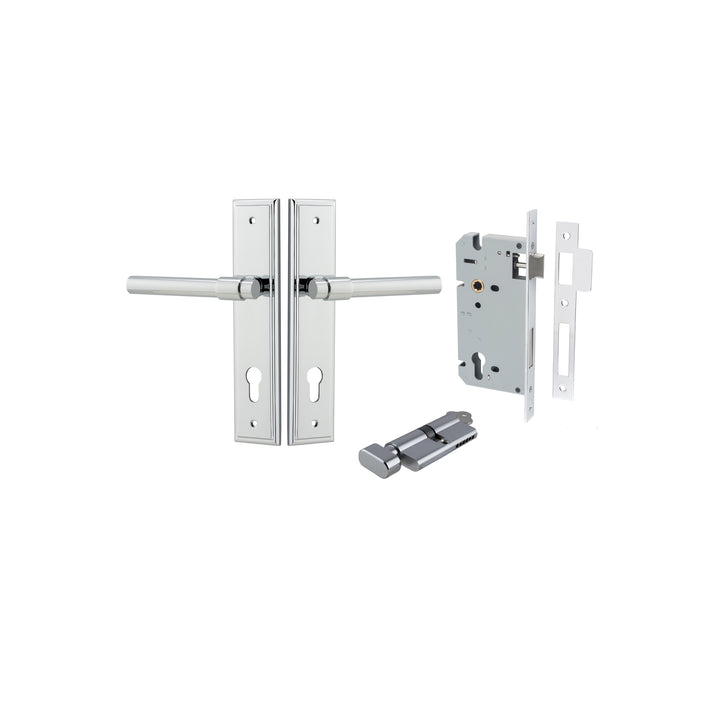 Helsinki Lever - Stepped Backplate Entrance Kit with High Security Lock Polished Chrome