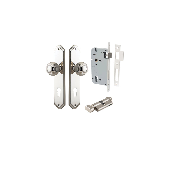 Guildford Knob - Shouldered Backplate Entrance Kit with High Security Lock Polished Nickel