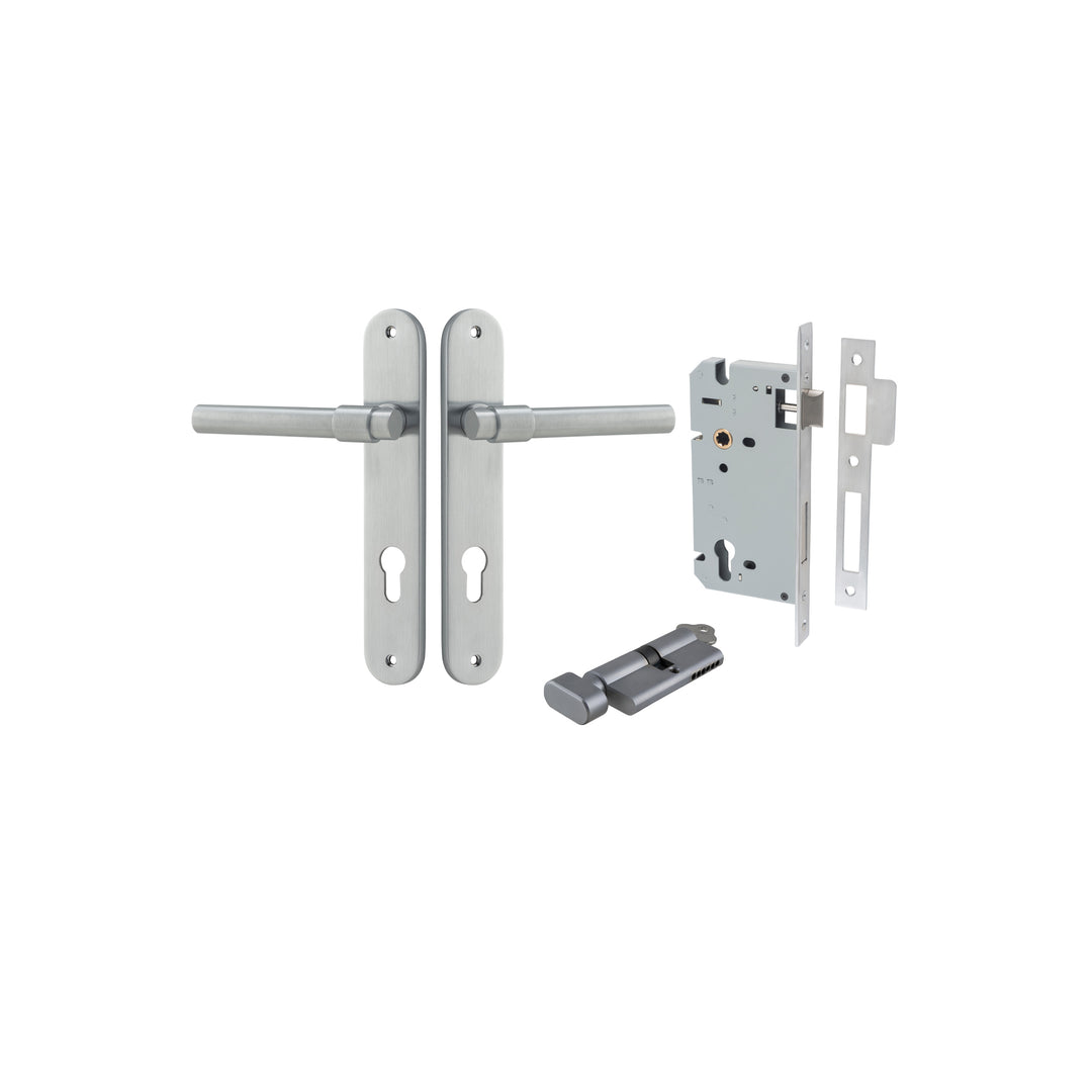 Helsinki Lever - Oval Backplate Entrance Kit with High Security Lock Brushed Chrome