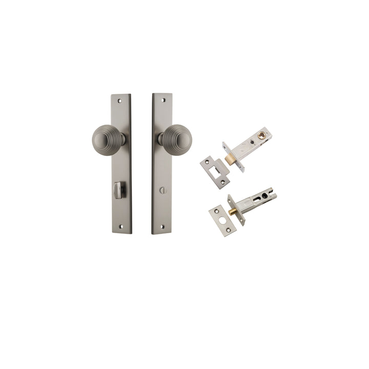 Guildford Knob - Rectangular Backplate Privacy Kit with Privacy Turn Satin Nickel