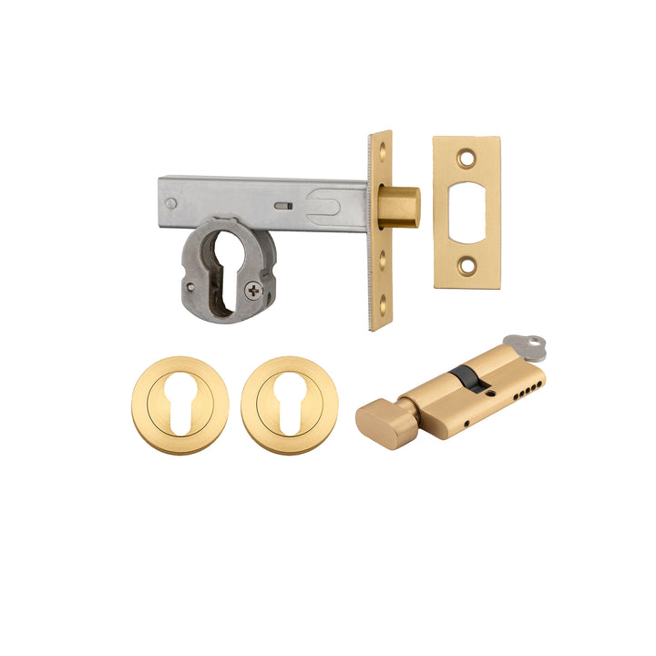 Euro Mortice Deadbolt Kit - 60mm Backset with Round Euro Escutcheon Key/Thumb Brushed Brass
