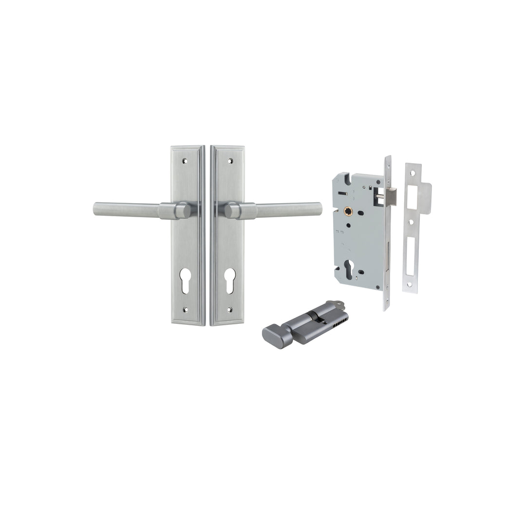 Helsinki Lever - Stepped Backplate Entrance Kit with High Security Lock Brushed Chrome