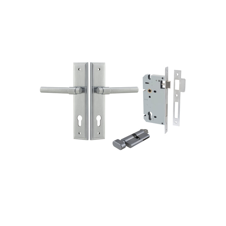 Helsinki Lever - Stepped Backplate Entrance Kit with High Security Lock Brushed Chrome