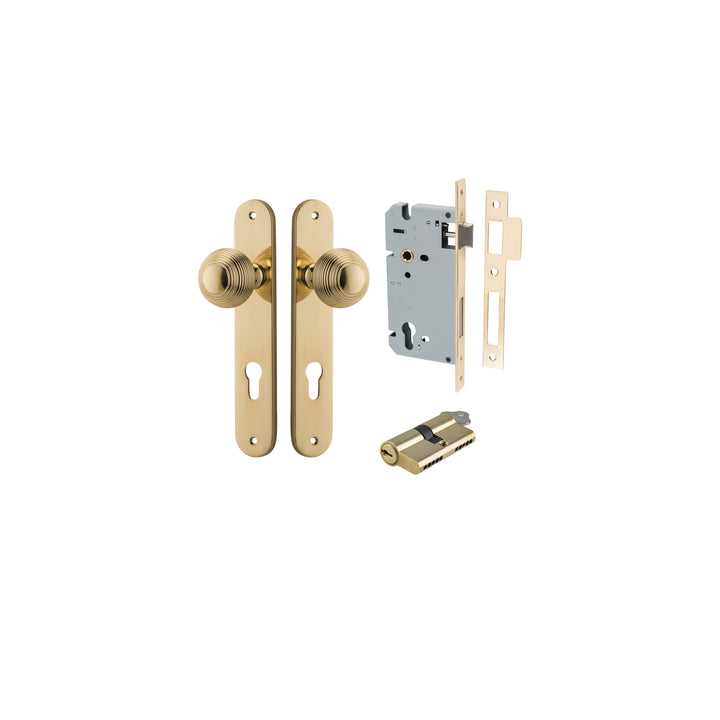 Guildford Knob - Oval Backplate Entrance Kit with High Security Lock Polished Brass