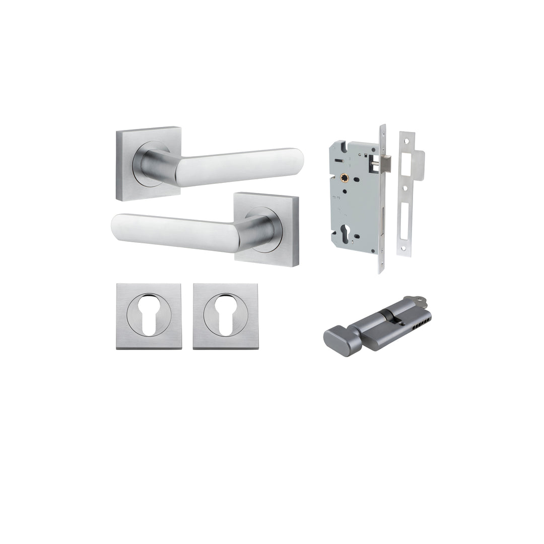 Osaka Lever - Square Rose Entrance Kit with Separate High Security Lock Brushed Chrome
