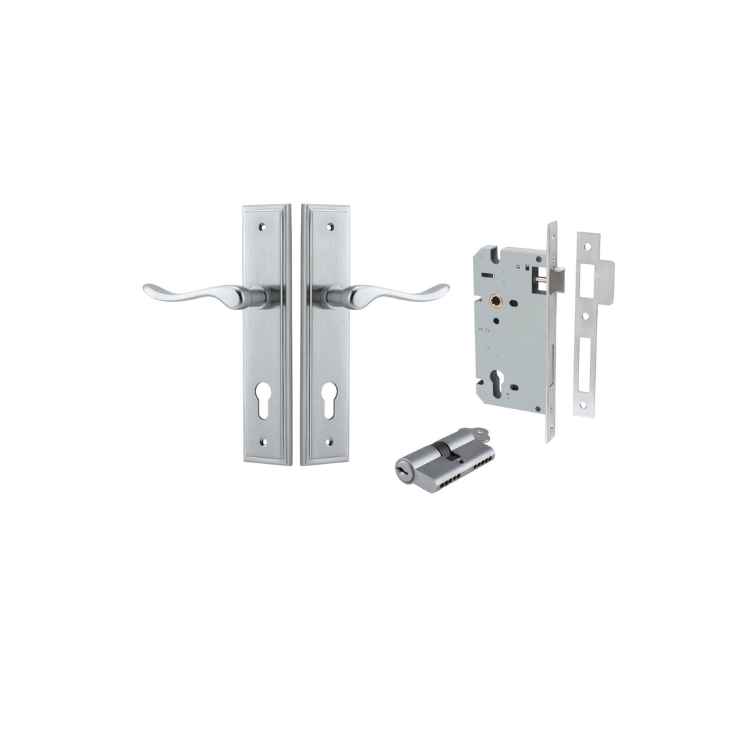 Stirling Lever - Stepped Backplate Entrance Kit with High Security Lock Brushed Chrome