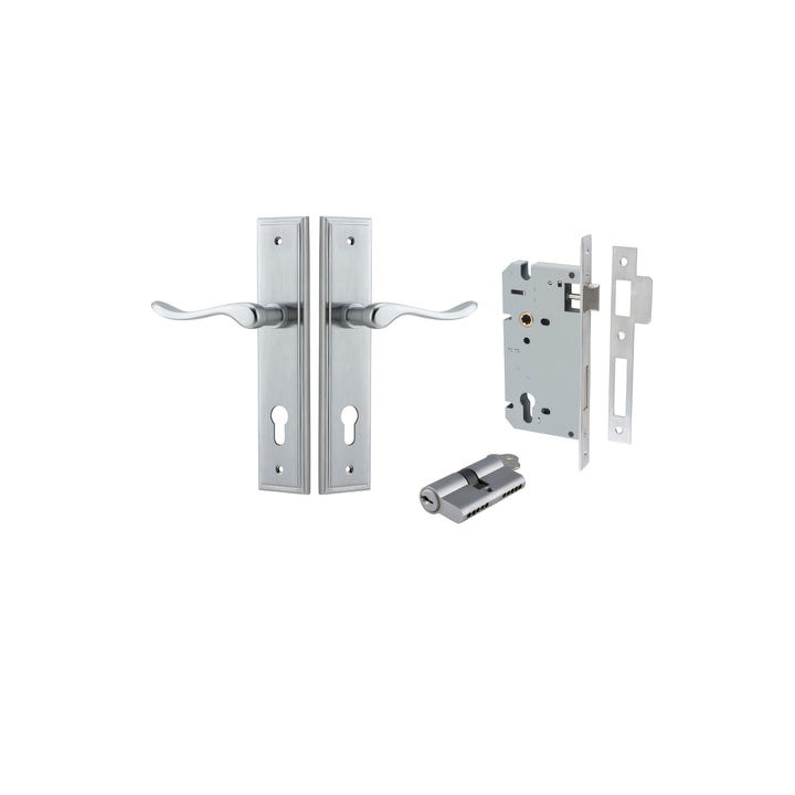 Stirling Lever - Stepped Backplate Entrance Kit with High Security Lock Brushed Chrome