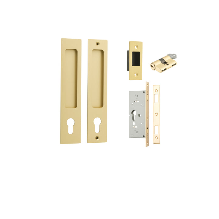 Rectangular Sliding Door Pull Entrance Kit with High Security Lock Brushed Gold PVD