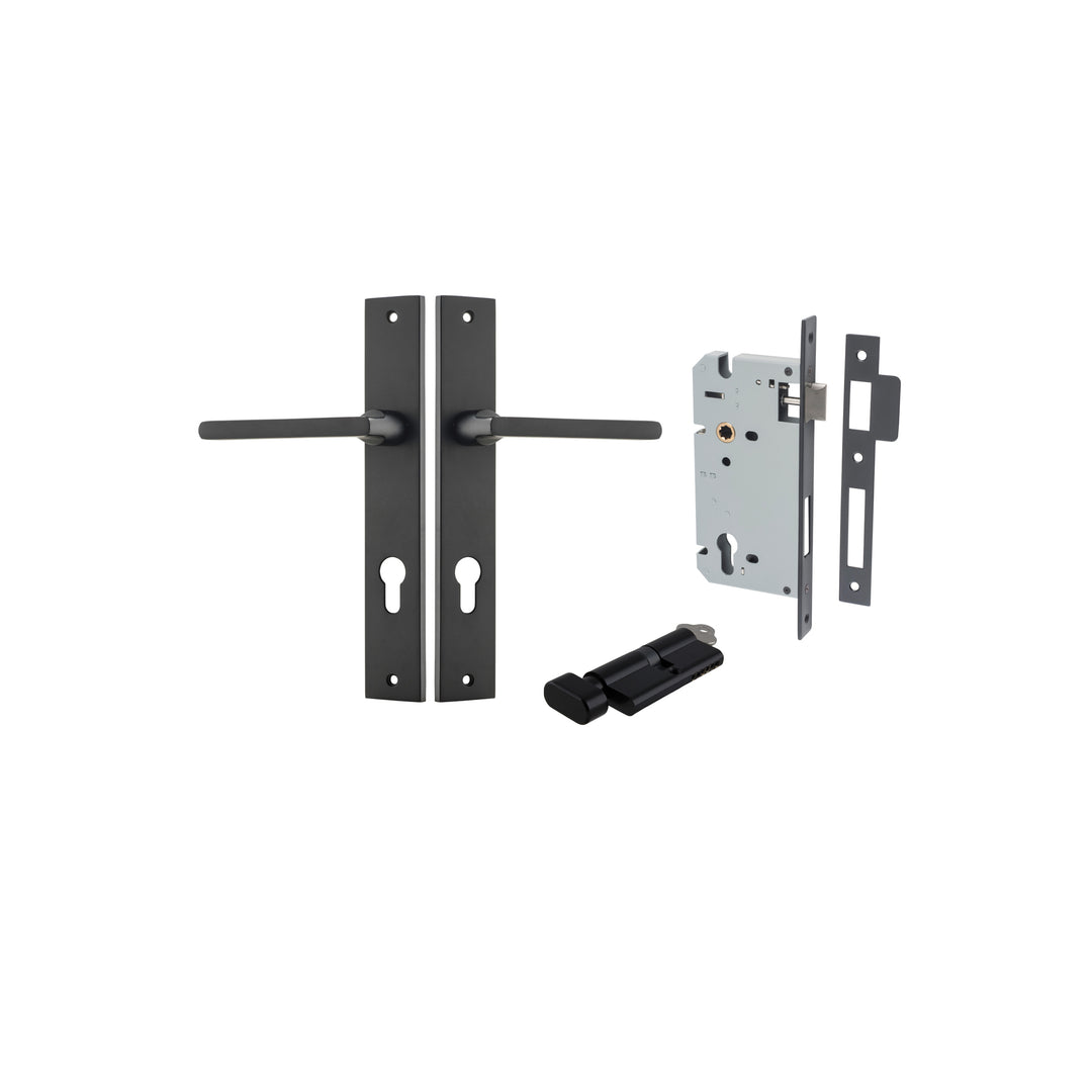 Baltimore Lever - Rectangular Backplate Entrance Kit with High Security Lock Matt Black