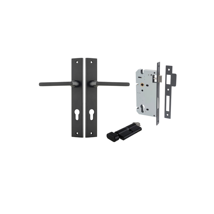 Baltimore Lever - Rectangular Backplate Entrance Kit with High Security Lock Matt Black