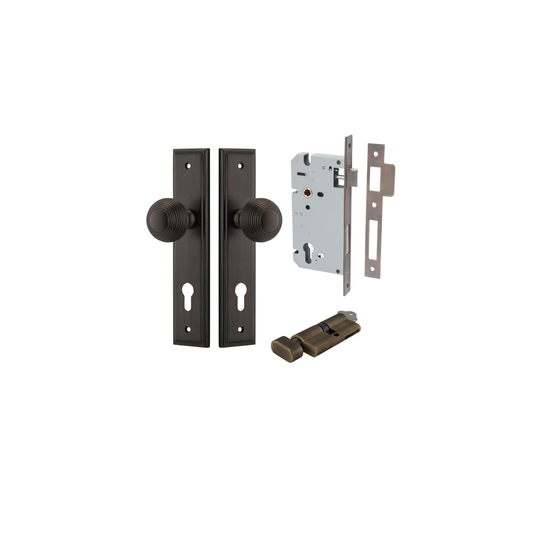Guildford Knob - Stepped Backplate Entrance Kit with High Security Lock Signature Brass