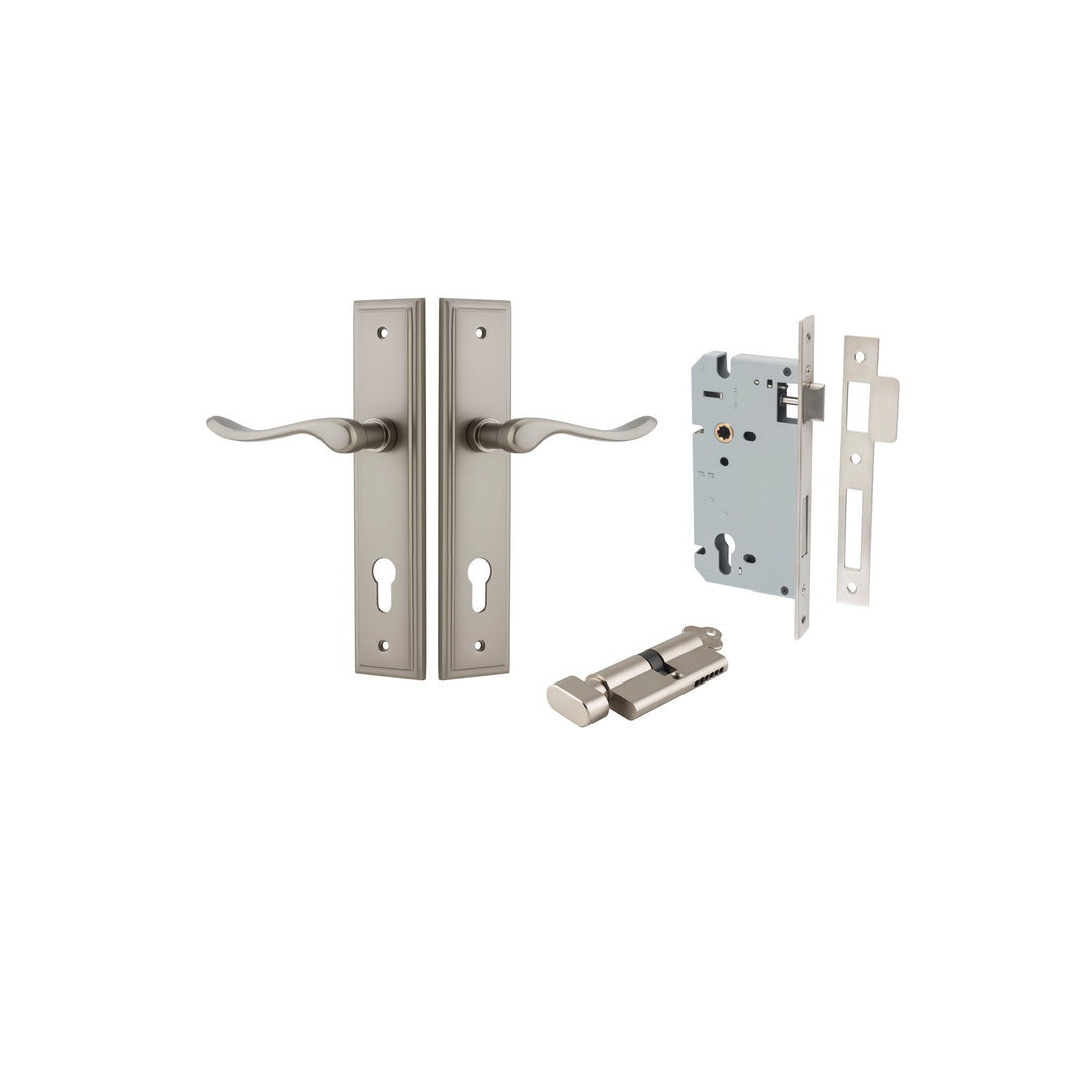 Stirling Lever - Stepped Backplate Entrance Kit with High Security Lock Satin Nickel